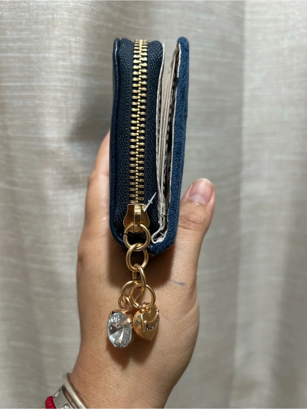 Juicy Couture Cream and Navy Zip Card Wallet